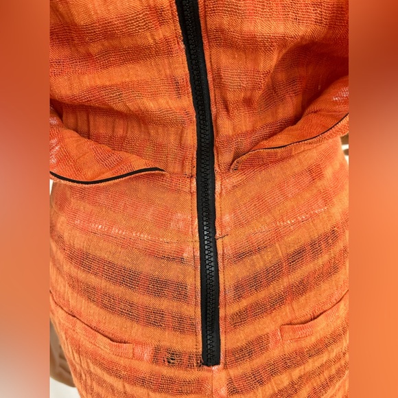 Unknown Designer? Orange Striped Jumpsuit Choker Neck Deep V Flared Legs… - Picture 10 of 11